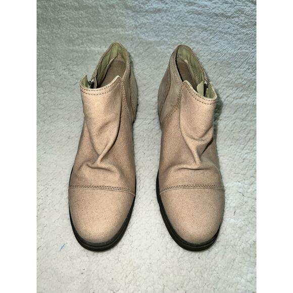 Sorel Major Low Cut Ankle Boots Almond Toe Side Zip Logo Canvas Cream -sz 7.5 - Picture 5 of 8